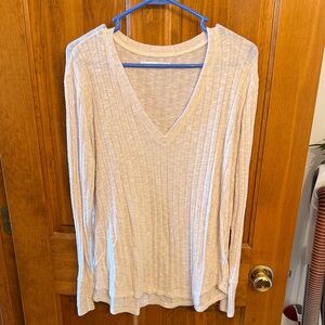 Abercrombie & Fitch Cream Long Sleeve V-Neck Top